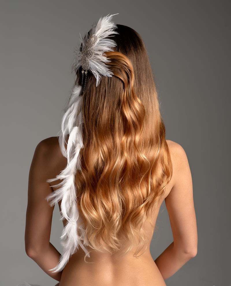 Emily • Bridal Multiway Feathered Hair Cascade Fascinator - Roxlynch.com