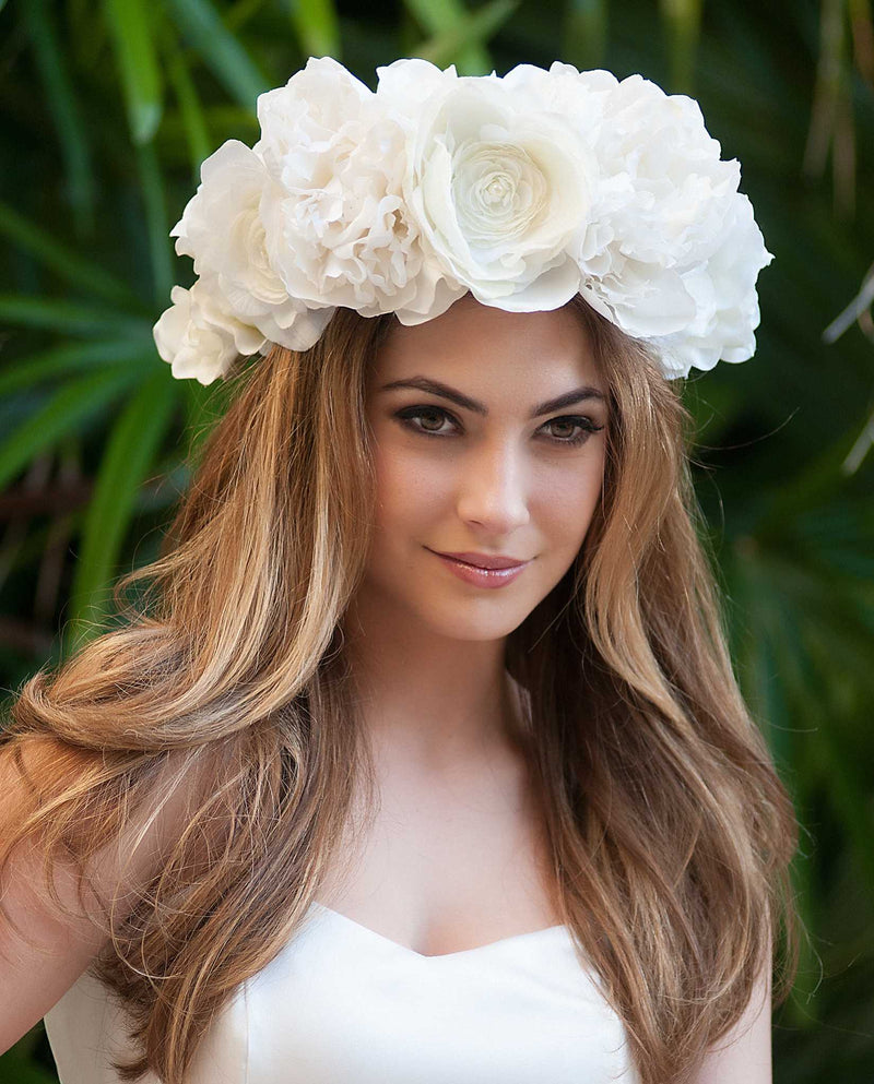 Milana • White Silk Flowered Statement Crown- Roxlynch.com
