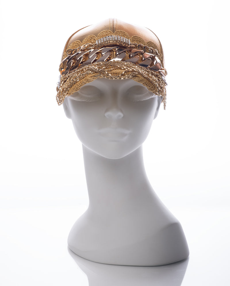 Joey • Gold Rhinestoned Chained Cap