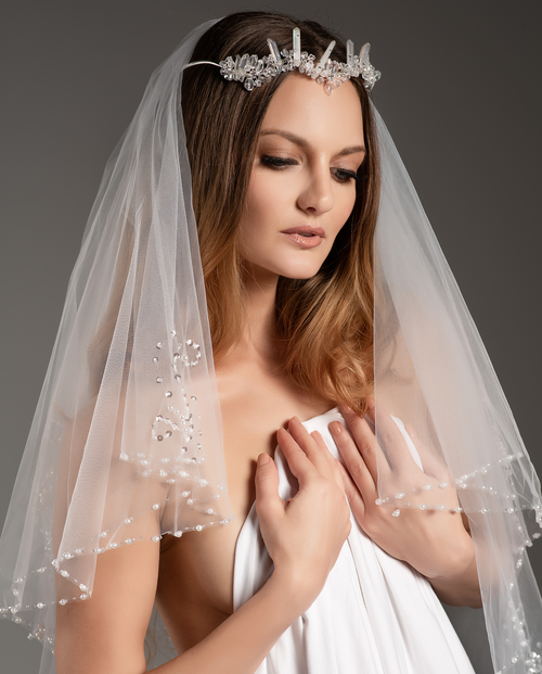 Emily • Bridal Crystal Quartz Front Back Tiara Crown - Roxlynch.com