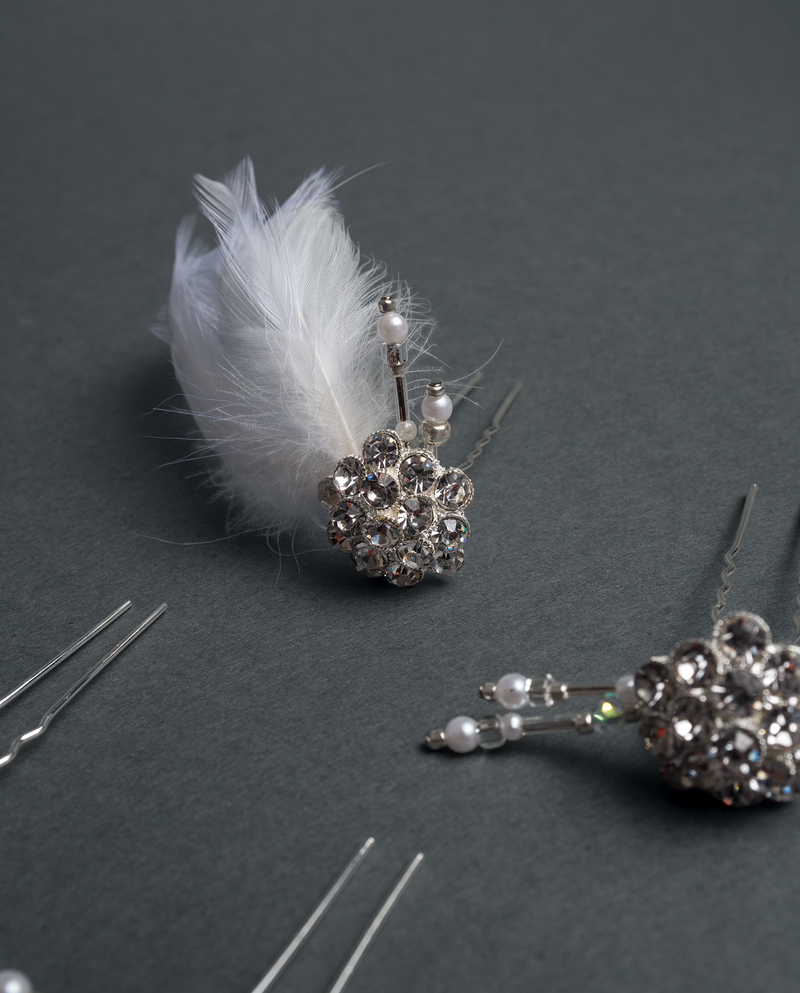 Lauren • Bridal Multiway Feathered Crystalized Hair Pins Set - Roxlynch.com