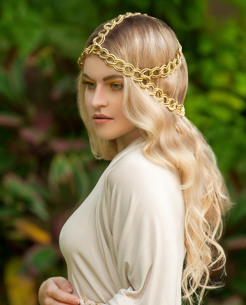 Sybil • Gold Oversized Chain Multiway Headdress - Roxlynch.com