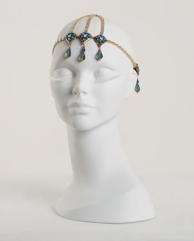Yemaya • Gold and Blue Dangling Chain Headdress - Roxlynch.com