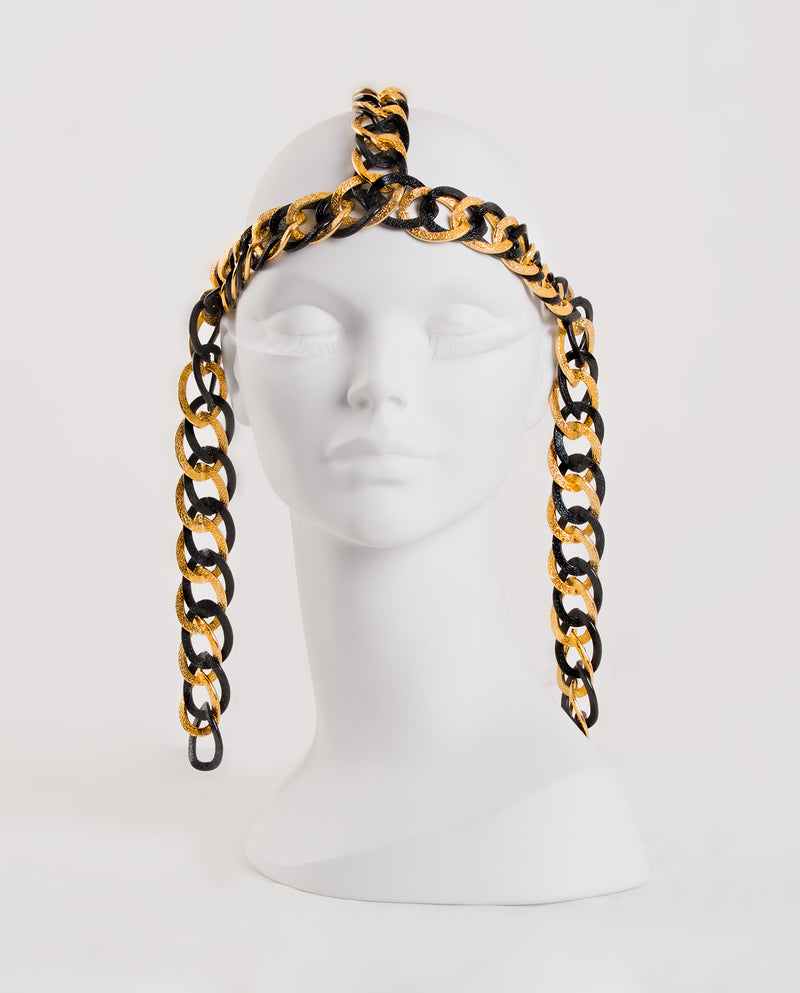Cleopatra • Gold & Black Dangling Oversized Chain Headdress