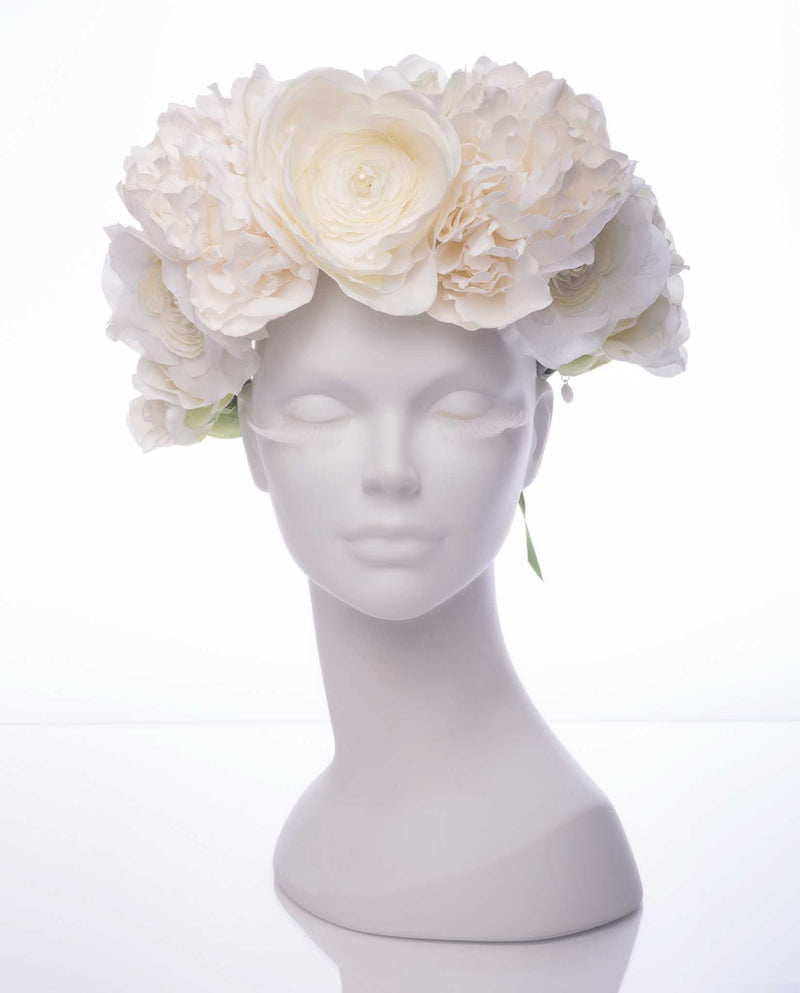 Milana • White Silk Flowered Statement Crown- Roxlynch.com